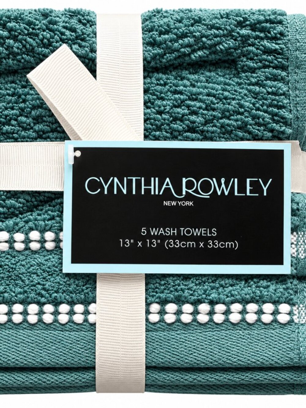 Cynthia Rowley Facecloths Washcloths Blue Green Cotton 13x13" Set of 5 Striped
